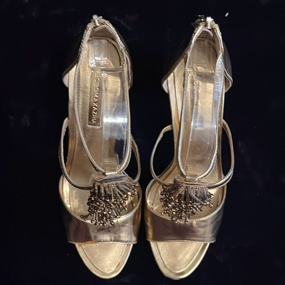BCBG MaxAzeria Gold Beaded High Heel Sandals - Picture 5 of 11